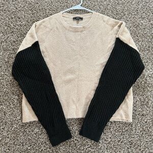Lulus Womens M Colorblock Sweater Tan‎ Black Long Sleeve Cozy Pullover Soft Knit